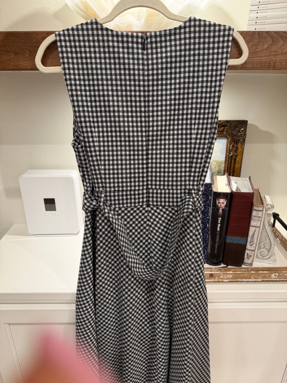 Calvin Klein Black and White Gingham Midi Dress with Waist Tie - Picture 6 of 9